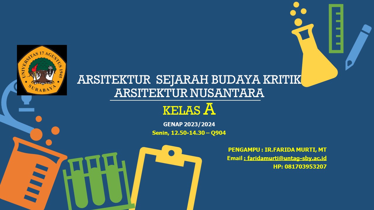 Course Image 14420332 - SEJARAH, BUDAYA DAN KRITIK ARSITEKTUR NUSANTARA - A  - SENIN - 12.50-14.30 - Q904